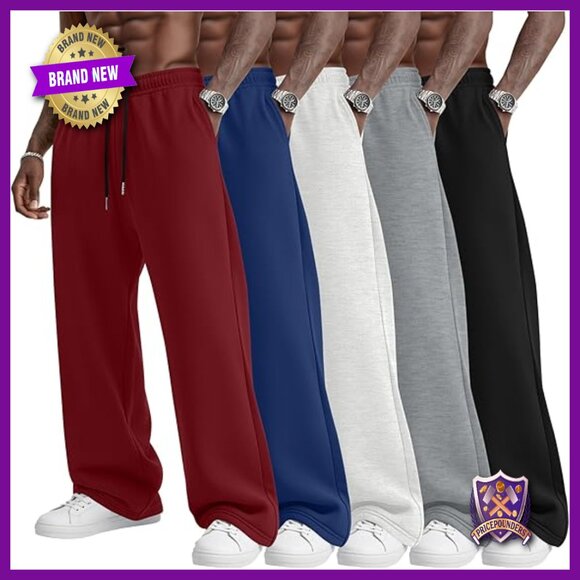 5 Pack Men's Sweatpants Straight Leg Joggers Elastic Waist Pockets